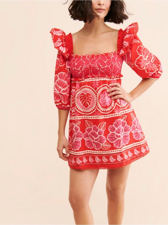 FARM Rio Dresses & Skirts - Farm Rio Summer Sunrise Cotton Mini Red White Dress size L